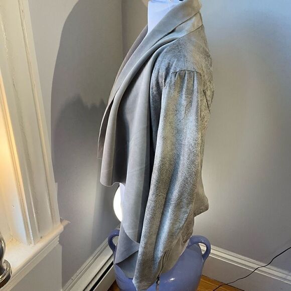 BNCI Waterfall Open Cardigan Jacket. Small. Greyish/tan. Velour/faux sueded leat - Picture 6 of 11